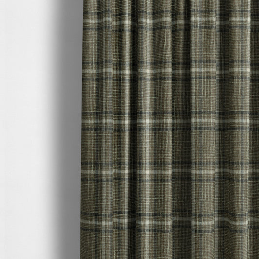 Shaldon Woven Tartan Pattern Upholstery Fabric In Brown Background With White - Made To Measure Curtains