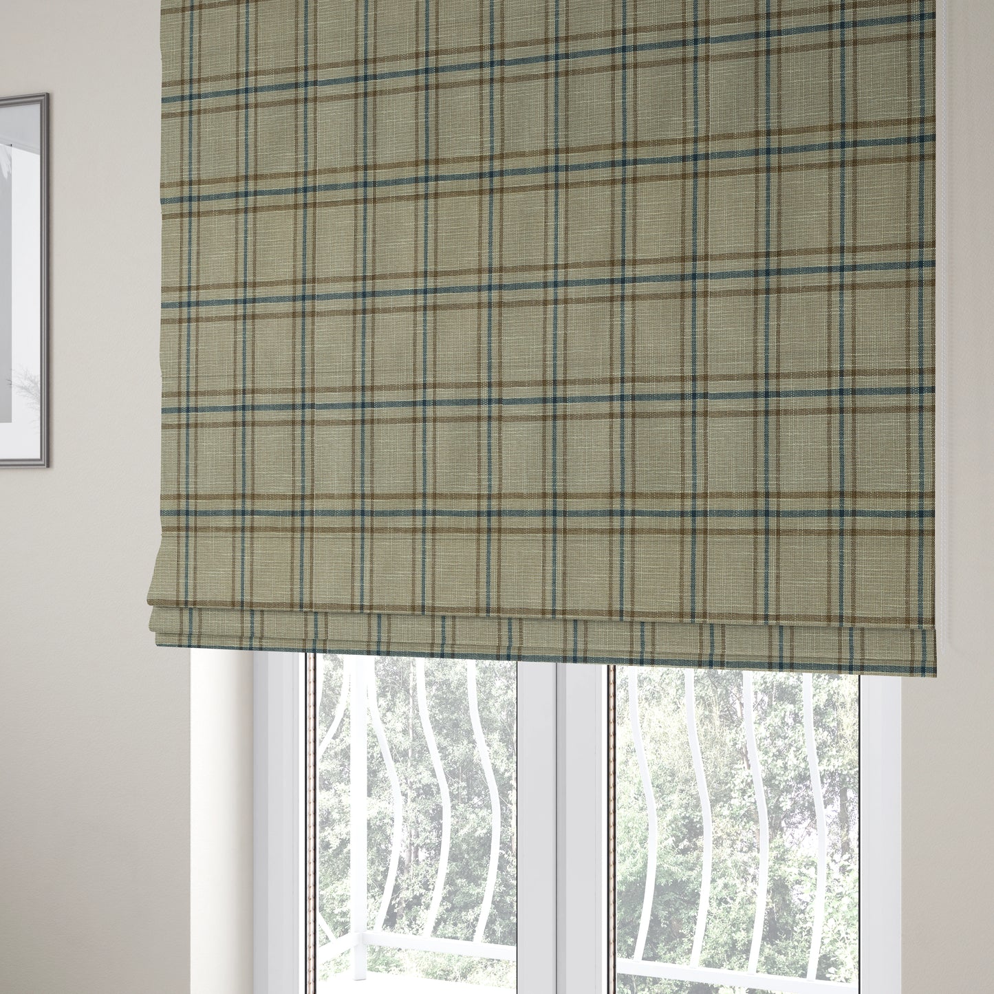 Shaldon Woven Tartan Pattern Upholstery Fabric In Beige Background With Brown - Made To Measure Curtains