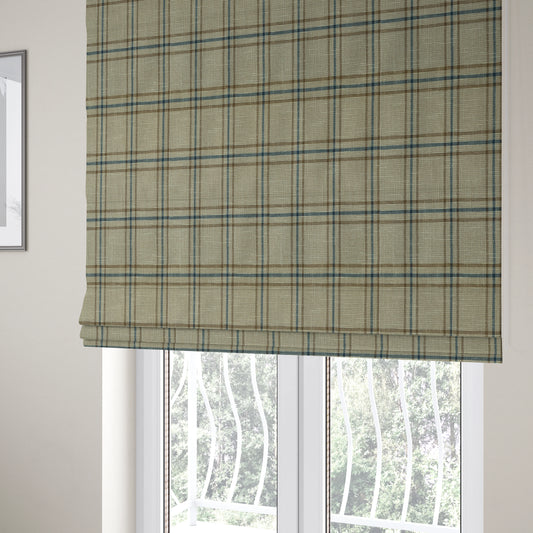 Shaldon Woven Tartan Pattern Upholstery Fabric In Beige Background With Brown - Made To Measure Curtains