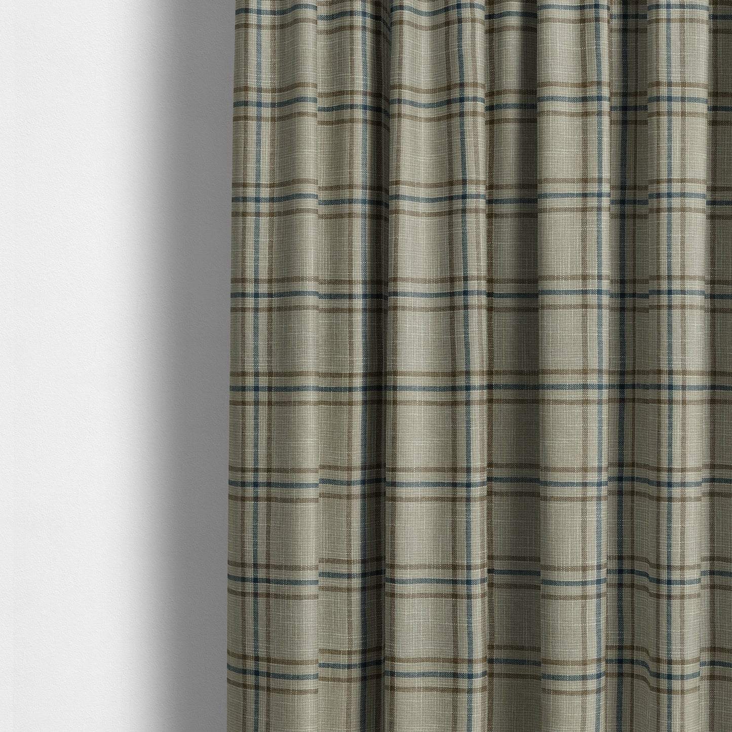 Shaldon Woven Tartan Pattern Upholstery Fabric In Beige Background With Brown - Roman Blinds