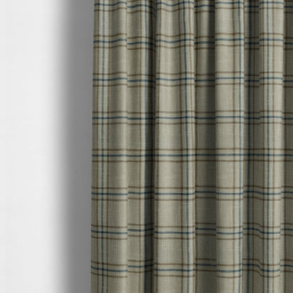 Shaldon Woven Tartan Pattern Upholstery Fabric In Beige Background With Brown - Roman Blinds