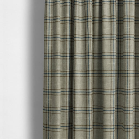 Shaldon Woven Tartan Pattern Upholstery Fabric In Beige Background With Brown - Roman Blinds