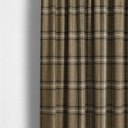 Shaldon Woven Tartan Pattern Upholstery Fabric In Golden Brown Background With Black - Made To Measure Curtains