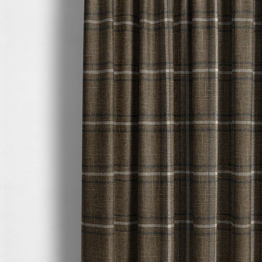 Shaldon Woven Tartan Pattern Upholstery Fabric In Brown Background With Black - Made To Measure Curtains