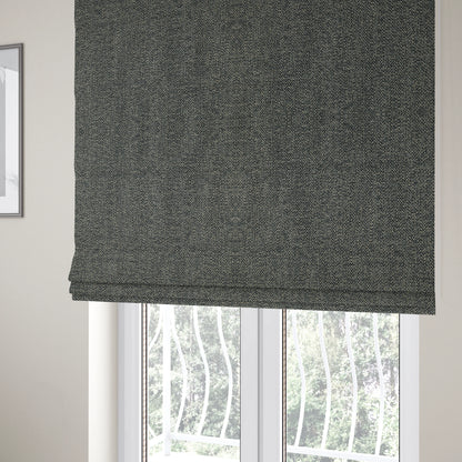 Simbai Plain Woven Jacquard Textured Chenille Furnishing Fabric In Black Colour - Roman Blinds