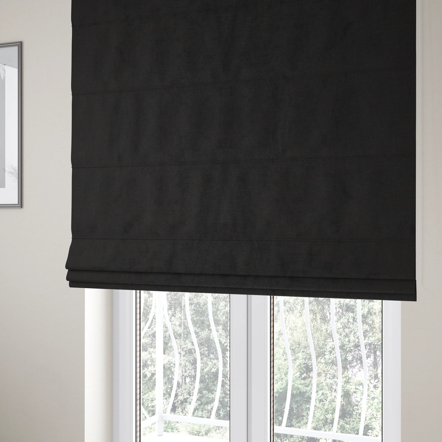 Sorento Luxurious Soft Low Pile Chenille Fabric Black Colour Upholstery Fabrics - Roman Blinds