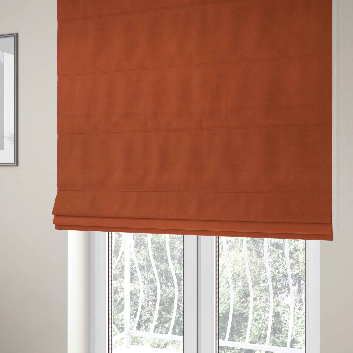 Suez Soft Moleskin Grain Textured Velvet Rust Orange Upholstery Fabric - Roman Blinds