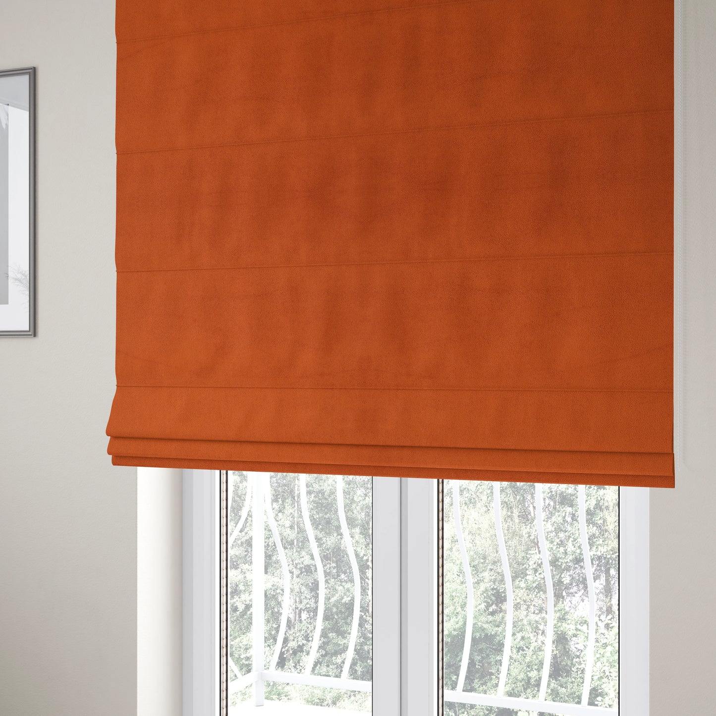 Sussex Flock Moleskin Velvet Upholstery Fabric Orange Colour - Roman Blinds