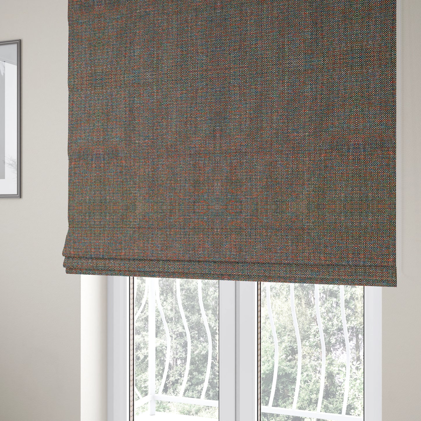 Verona Unique Textured Basket Weave Heavyweight Upholstery Fabric In Red Blue Green Colours - Roman Blinds