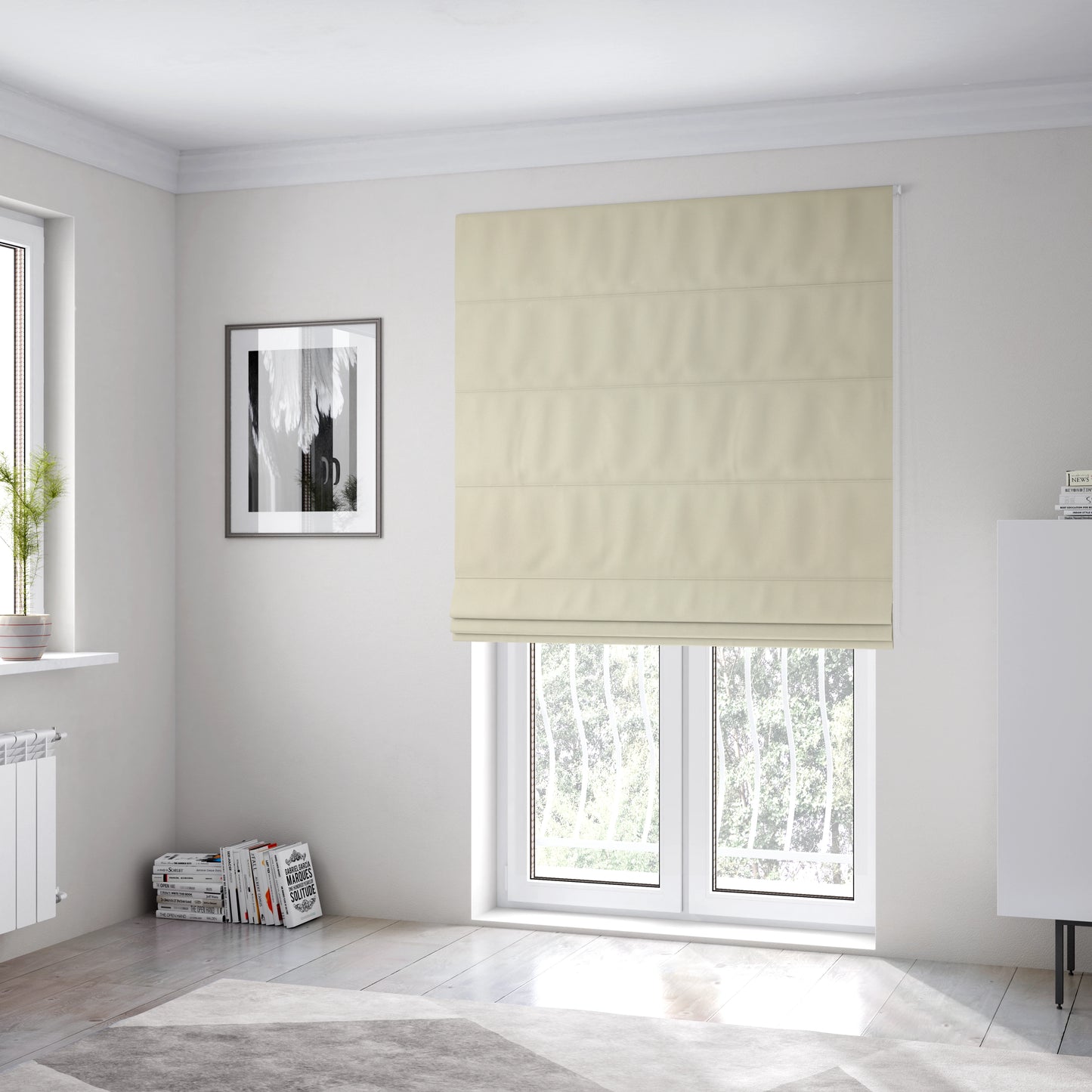 Wiltshire Plain Poly Cotton Flat Weave Upholstery Curtains Fabric In White Colour - Roman Blinds