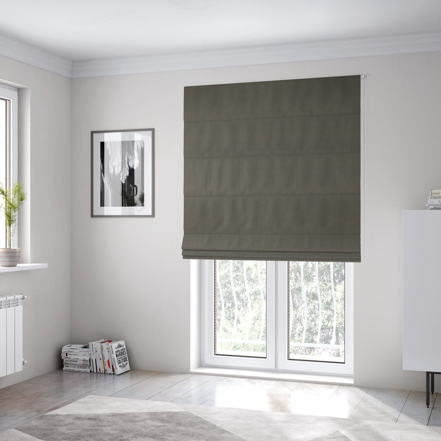 Wiltshire Plain Poly Cotton Flat Weave Upholstery Curtains Fabric In Grey Colour - Roman Blinds