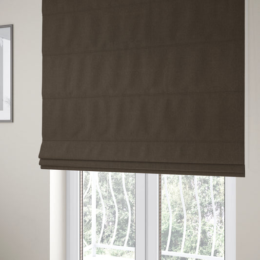 Wiltshire Plain Poly Cotton Flat Weave Upholstery Curtains Fabric In Brown Colour - Roman Blinds