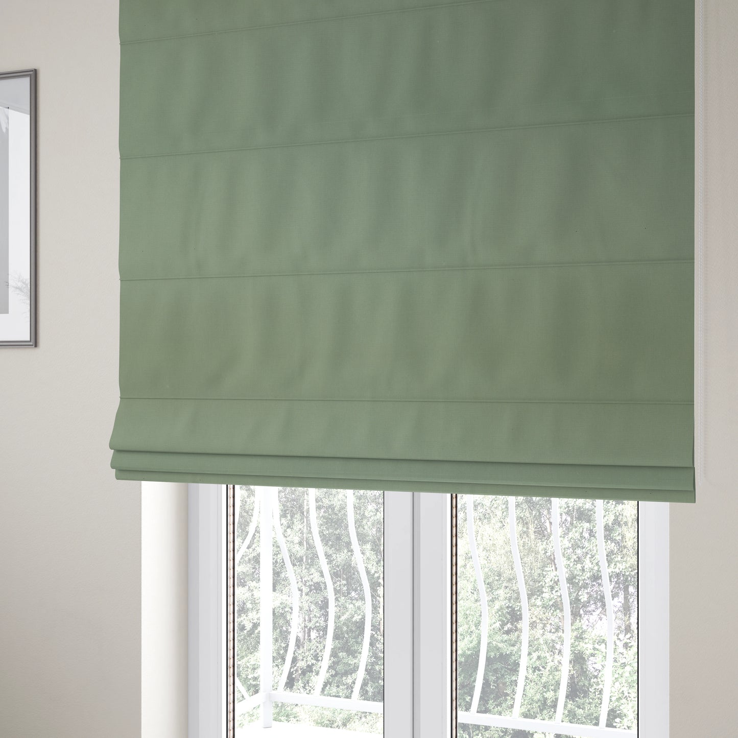 Wiltshire Plain Poly Cotton Flat Weave Upholstery Curtains Fabric In Light Sage Green Colour - Roman Blinds