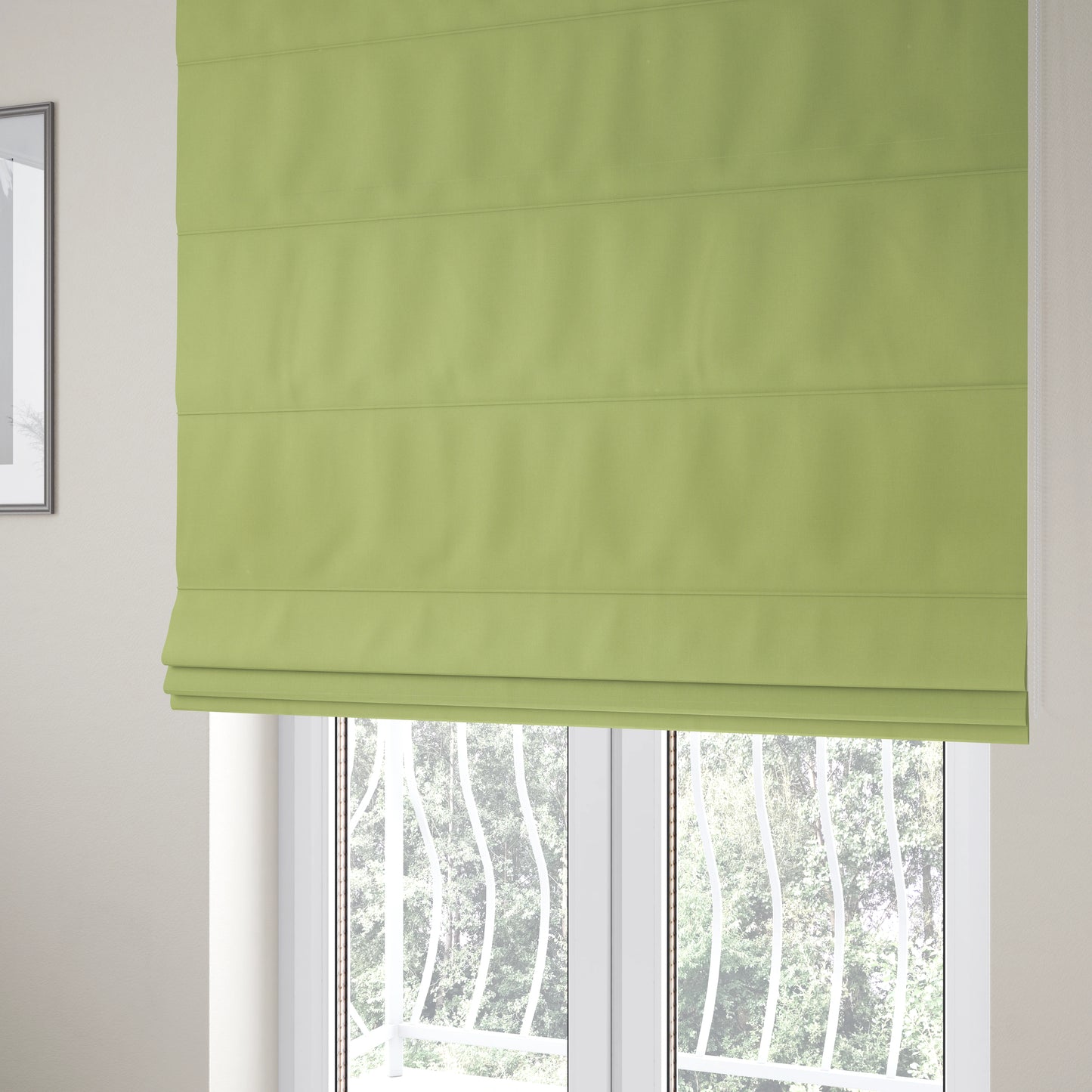 Wiltshire Plain Poly Cotton Flat Weave Upholstery Curtains Fabric In Lime Green Colour - Roman Blinds