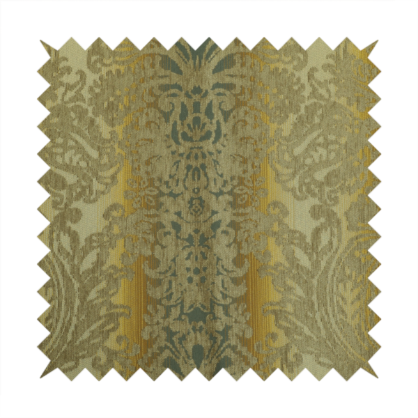 Damask Pattern Blue Yellow Silver Colour Chenille Upholstery Fabric - ZZ-238