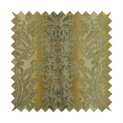 Damask Pattern Blue Yellow Silver Colour Chenille Upholstery Fabric - ZZ-238