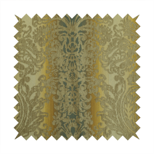 Damask Pattern Blue Yellow Silver Colour Chenille Upholstery Fabric - ZZ-238