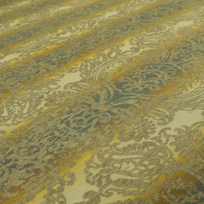 Damask Pattern Blue Yellow Silver Colour Chenille Upholstery Fabric - ZZ-238