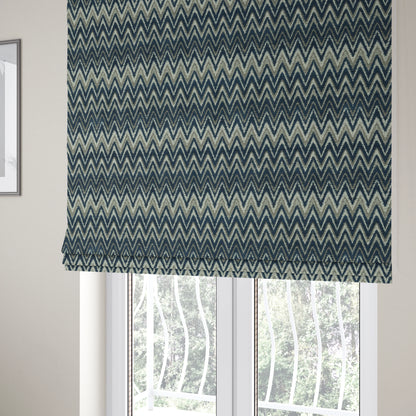 Zanzibar Chevron Pattern Soft Textured Chenille Material Blue Colour Upholstery Fabrics - Roman Blinds