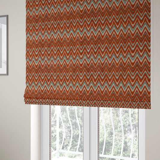 Zanzibar Chevron Pattern Soft Textured Chenille Material Orange Colour Upholstery Fabrics - Roman Blinds