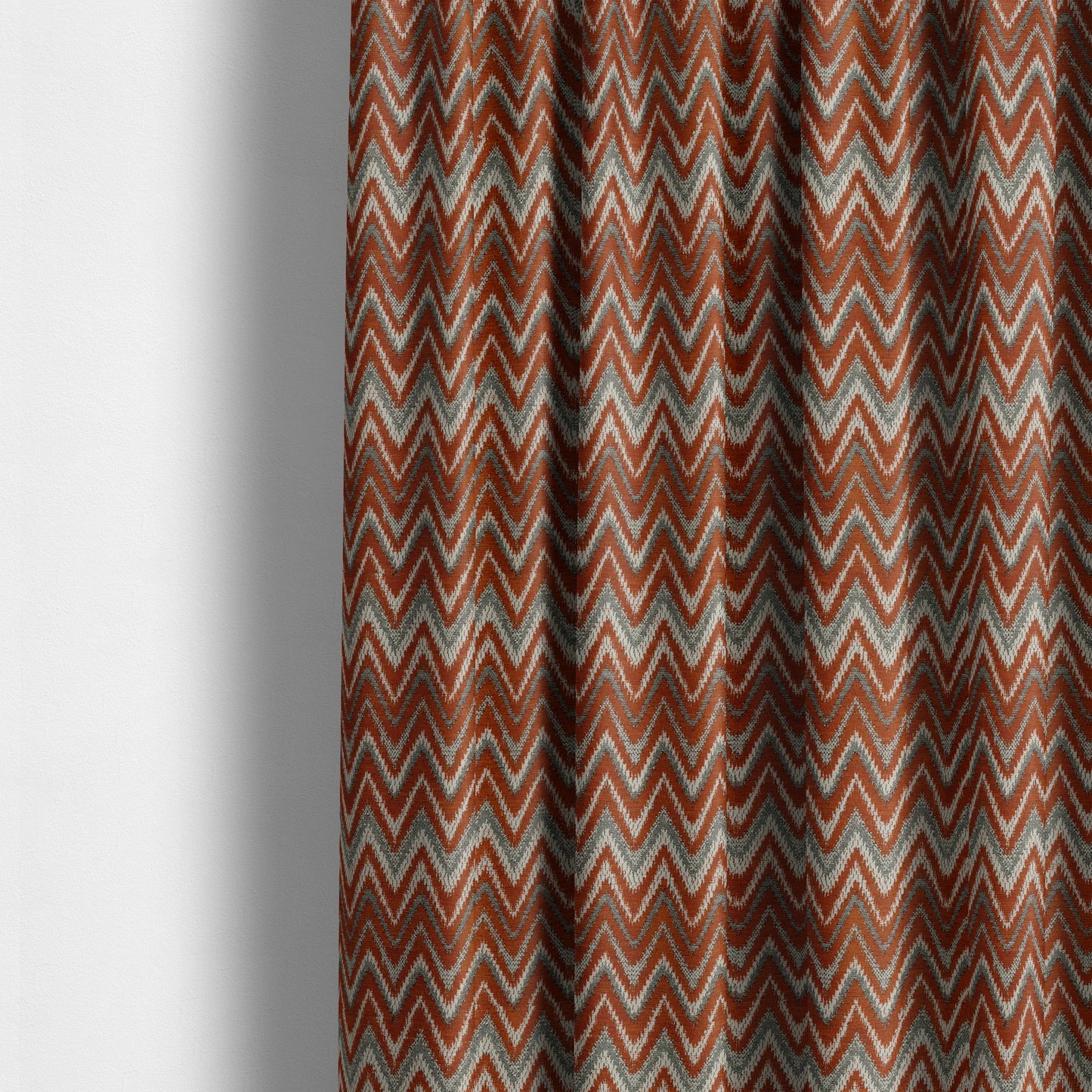 Zanzibar Chevron Pattern Soft Textured Chenille Material Orange Colour Upholstery Fabrics - Made To Measure Curtains