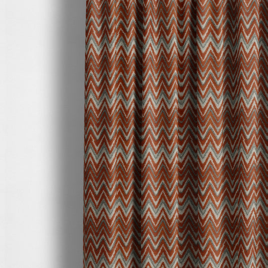 Zanzibar Chevron Pattern Soft Textured Chenille Material Orange Colour Upholstery Fabrics - Made To Measure Curtains