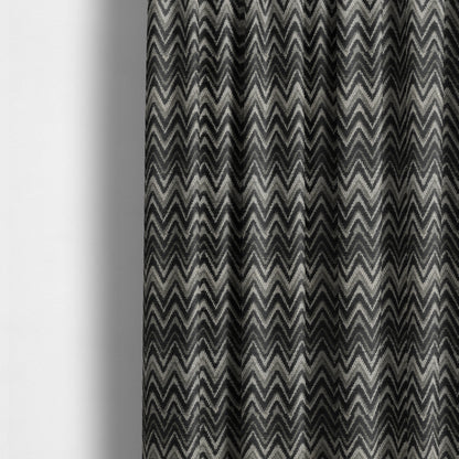 Zanzibar Chevron Pattern Soft Textured Chenille Material Grey Colour Upholstery Fabrics - Made To Measure Curtains