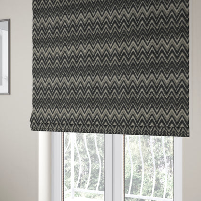 Zanzibar Chevron Pattern Soft Textured Chenille Material Grey Colour Upholstery Fabrics - Roman Blinds