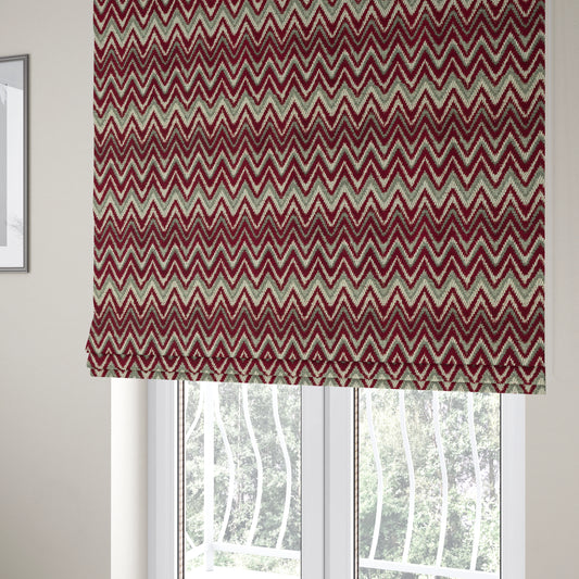 Zanzibar Chevron Pattern Soft Textured Chenille Material Red Burgundy Colour Upholstery Fabrics - Roman Blinds