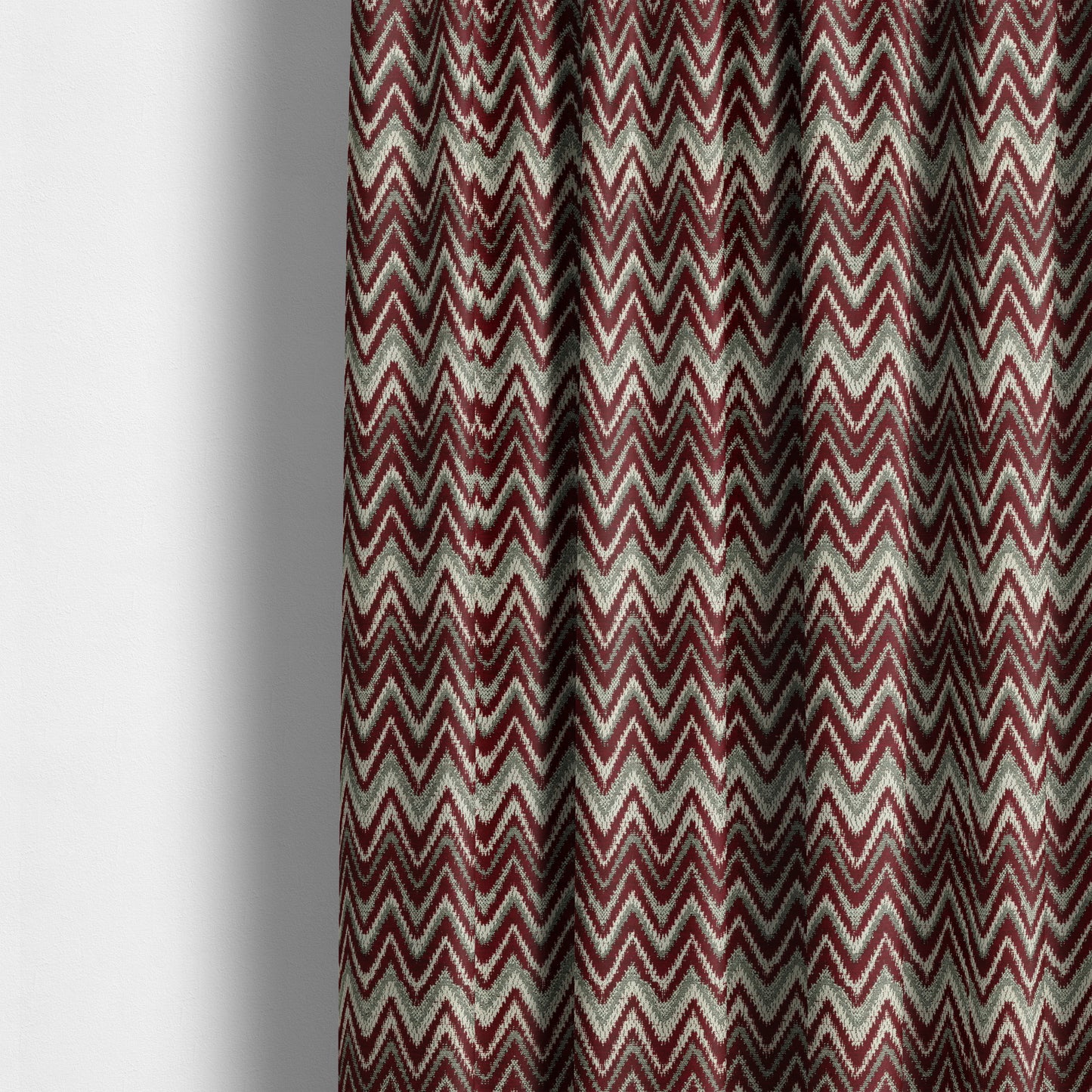 Zanzibar Chevron Pattern Soft Textured Chenille Material Red Burgundy Colour Upholstery Fabrics - Made To Measure Curtains