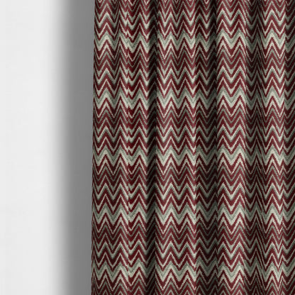 Zanzibar Chevron Pattern Soft Textured Chenille Material Red Burgundy Colour Upholstery Fabrics - Made To Measure Curtains