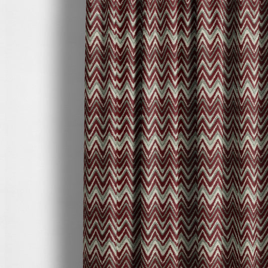 Zanzibar Chevron Pattern Soft Textured Chenille Material Red Burgundy Colour Upholstery Fabrics - Made To Measure Curtains