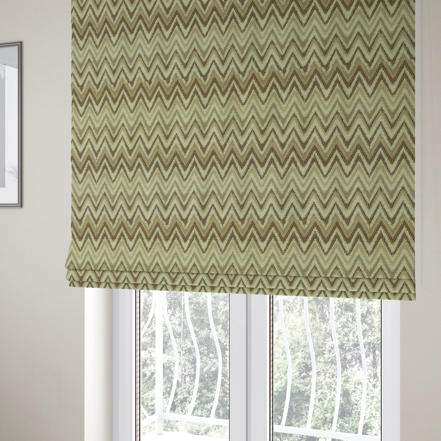 Zanzibar Chevron Pattern Soft Textured Chenille Material Cream Beige Colour Upholstery Fabrics - Roman Blinds