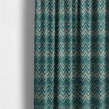 Zanzibar Chevron Pattern Soft Textured Chenille Material Blue Teal Colour Upholstery Fabrics - Made To Measure Curtains