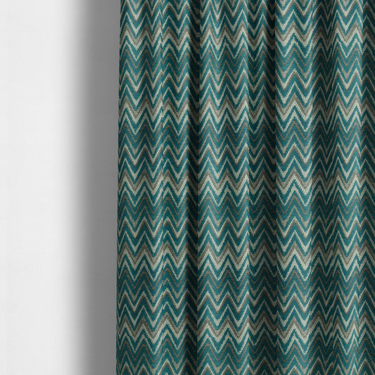 Zanzibar Chevron Pattern Soft Textured Chenille Material Blue Teal Colour Upholstery Fabrics - Made To Measure Curtains