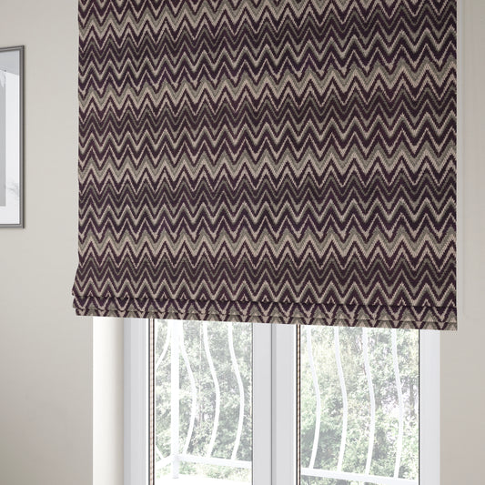 Zanzibar Chevron Pattern Soft Textured Chenille Material Purple Colour Upholstery Fabrics - Roman Blinds