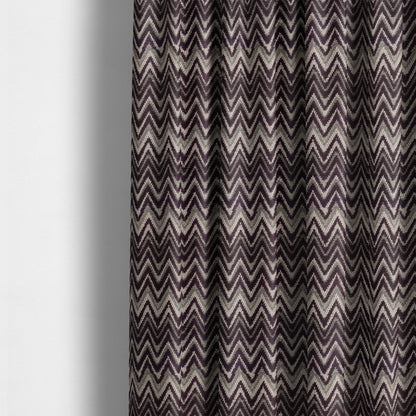 Zanzibar Chevron Pattern Soft Textured Chenille Material Purple Colour Upholstery Fabrics - Made To Measure Curtains