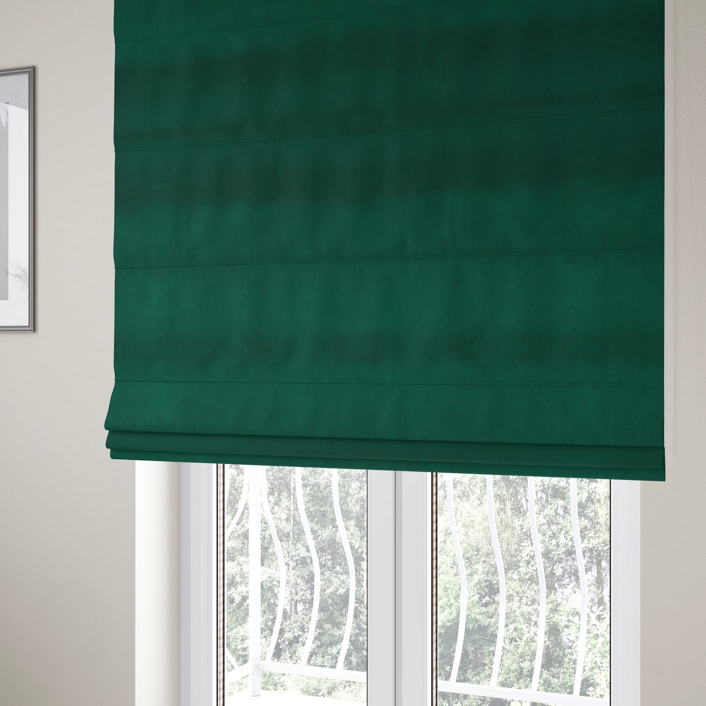 Zouk Plain Durable Velvet Brushed Cotton Effect Upholstery Fabric Forest Green Colour - Roman Blinds