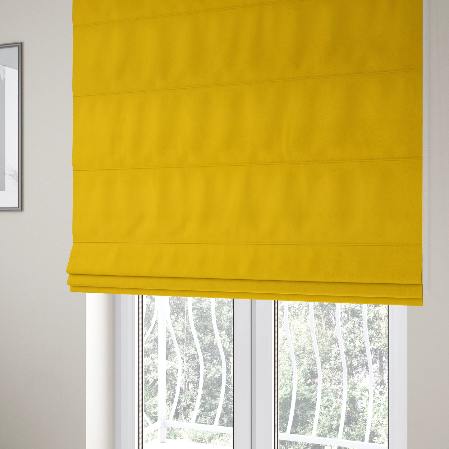 Zouk Plain Durable Velvet Brushed Cotton Effect Upholstery Fabric Bumblebee Yellow Colour - Roman Blinds