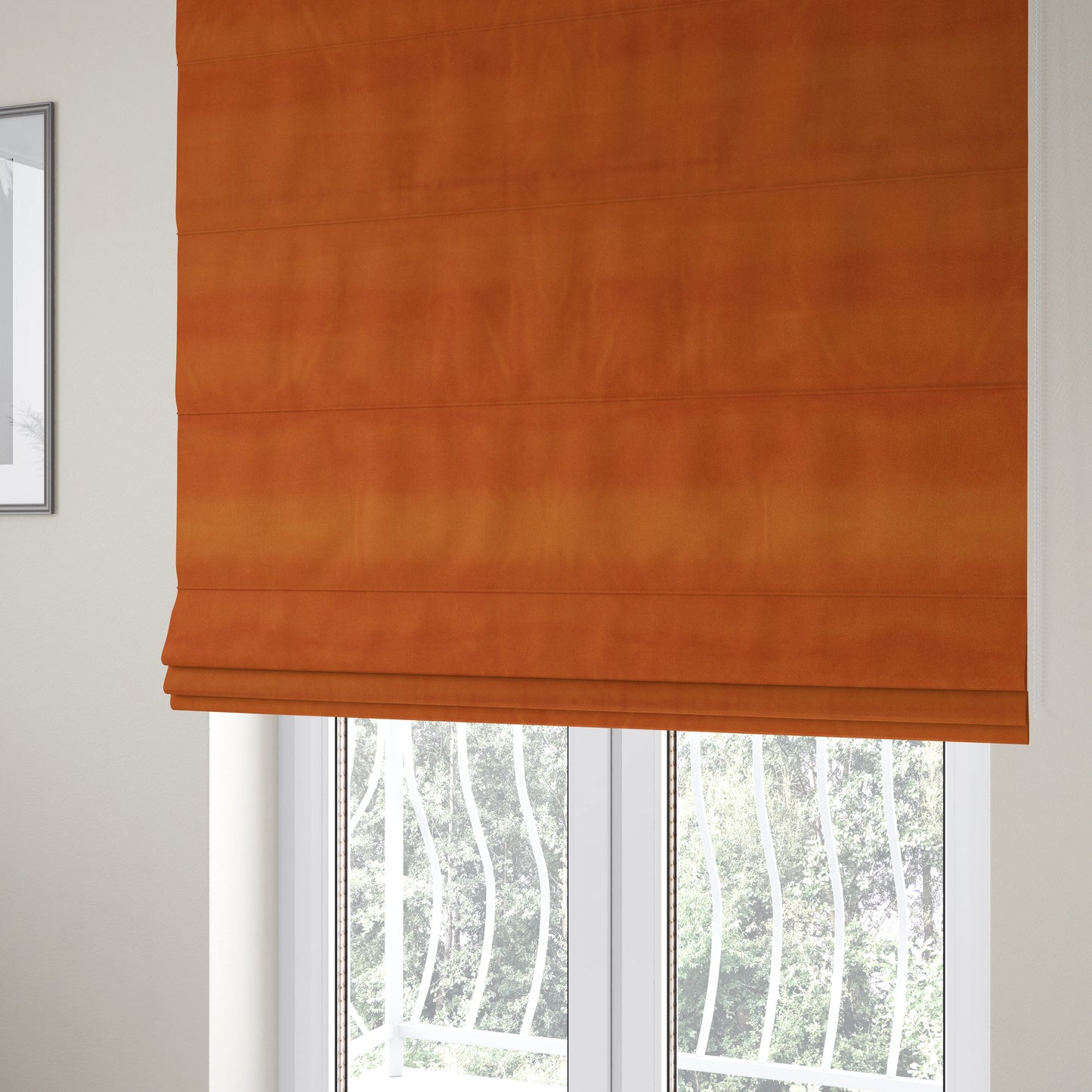 Zouk Plain Durable Velvet Brushed Cotton Effect Upholstery Fabric Burnt Orange Colour - Roman Blinds