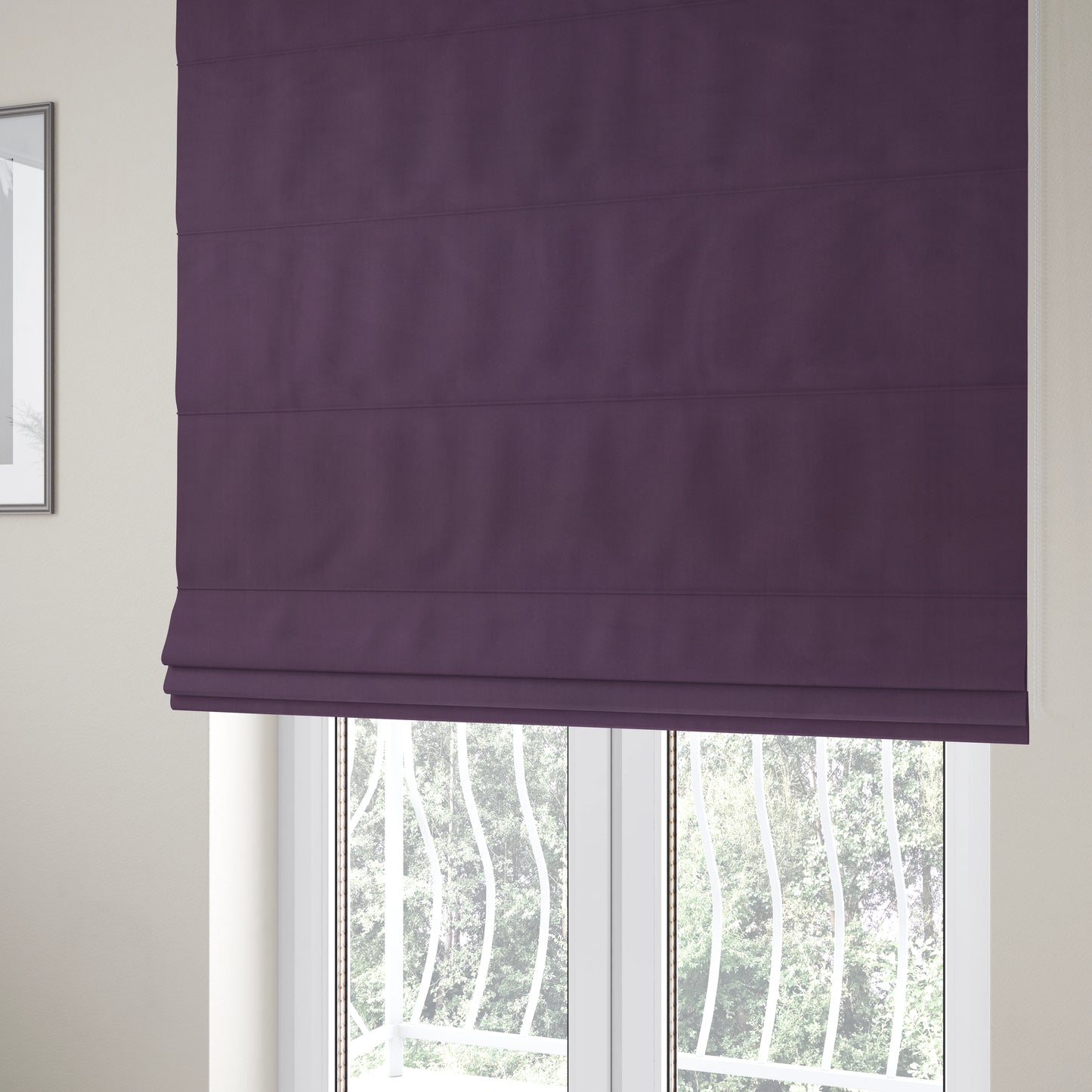 Zouk Plain Durable Velvet Brushed Cotton Effect Upholstery Fabric Raisin Purple Colour - Roman Blinds