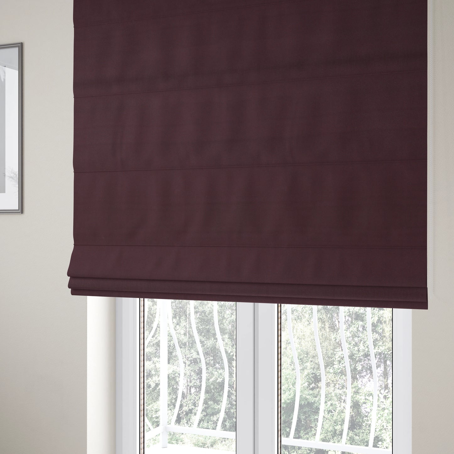 Zouk Plain Durable Velvet Brushed Cotton Effect Upholstery Fabric Eggplant Purple Colour - Roman Blinds