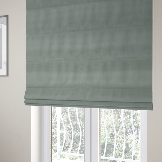 Zouk Plain Durable Velvet Brushed Cotton Effect Upholstery Fabric Flint Silver Colour - Roman Blinds