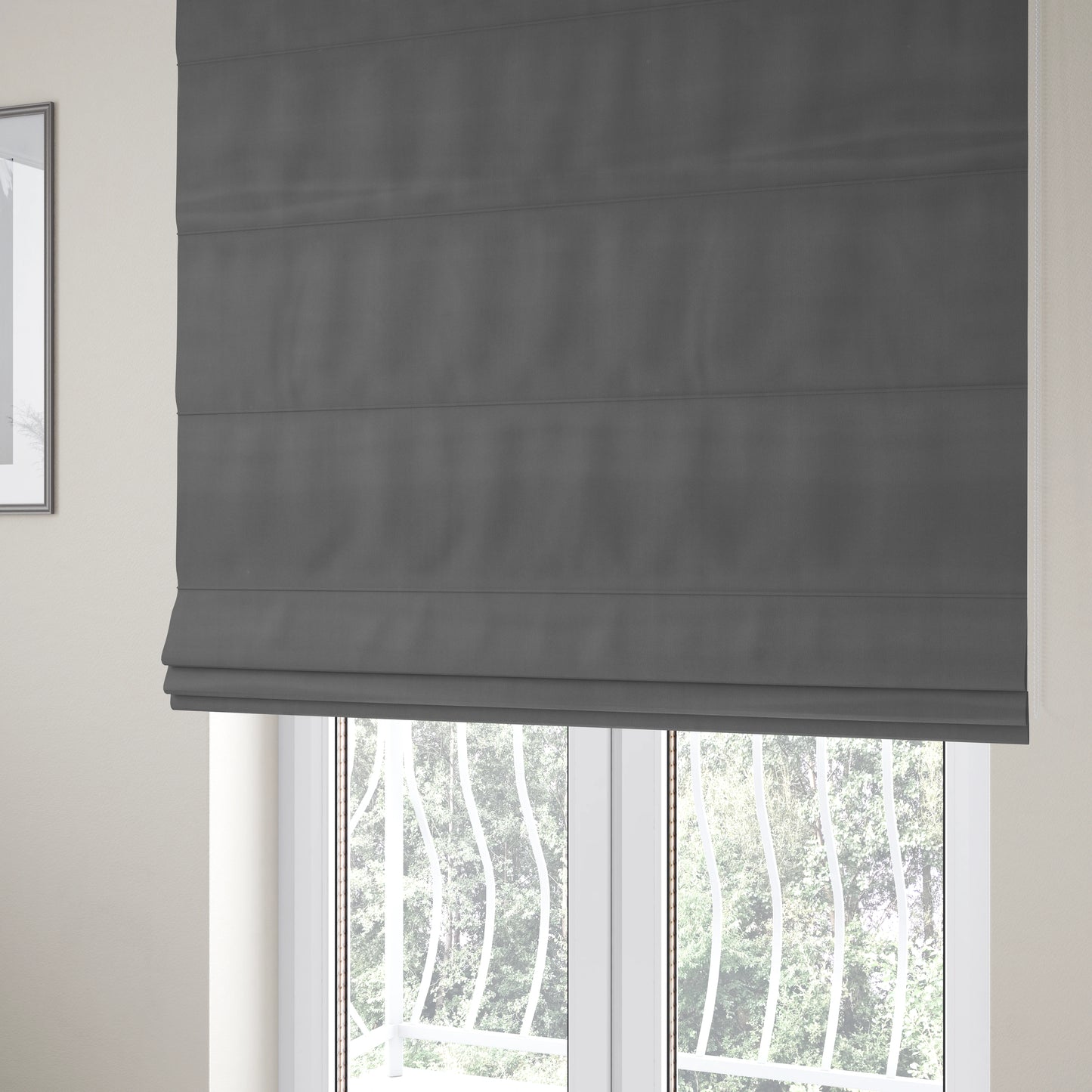 Zouk Plain Durable Velvet Brushed Cotton Effect Upholstery Fabric Anchor Grey Colour - Roman Blinds