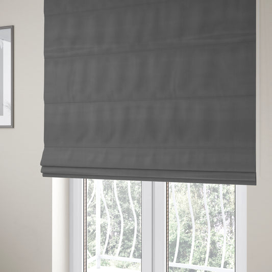 Zouk Plain Durable Velvet Brushed Cotton Effect Upholstery Fabric Anchor Grey Colour - Roman Blinds