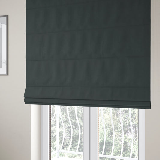 Zouk Plain Durable Velvet Brushed Cotton Effect Upholstery Fabric Charcoal Grey Colour - Roman Blinds