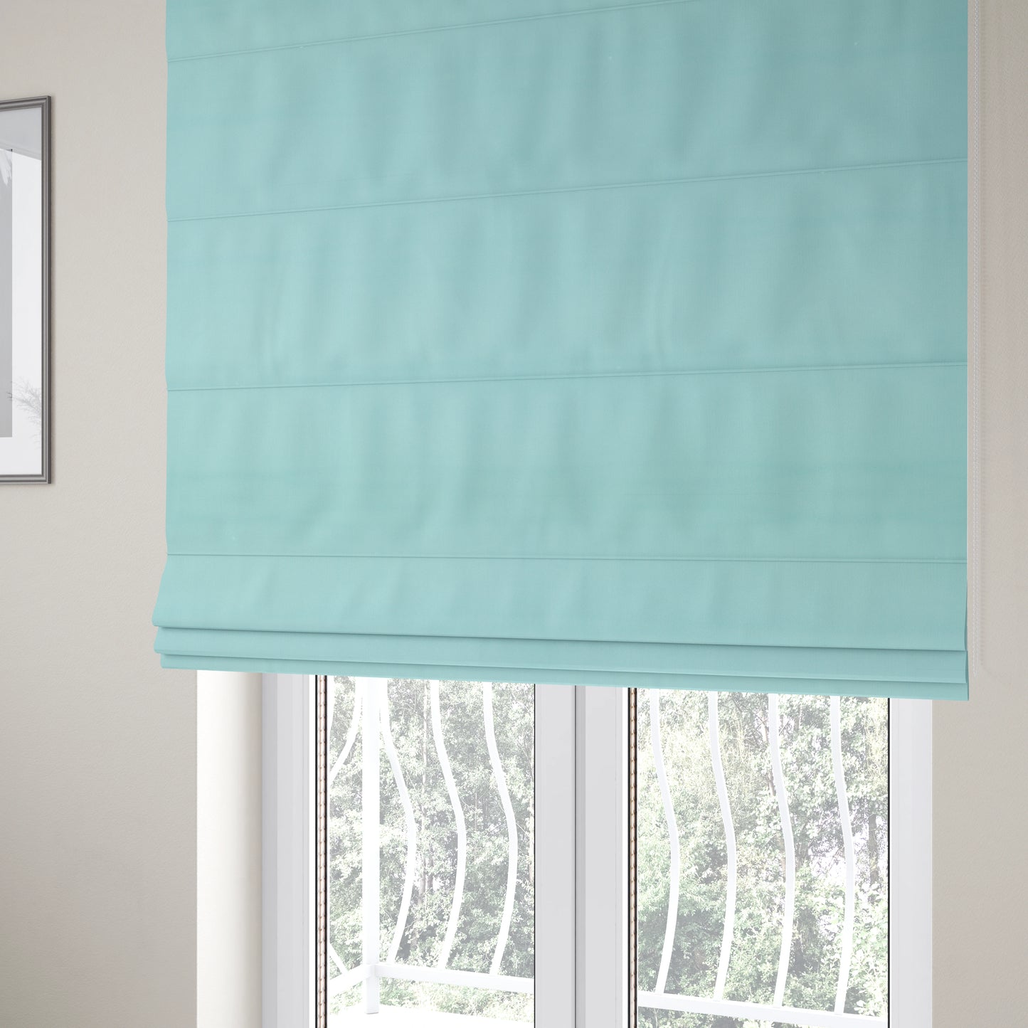 Zouk Plain Durable Velvet Brushed Cotton Effect Upholstery Fabric Sky Blue Colour - Roman Blinds