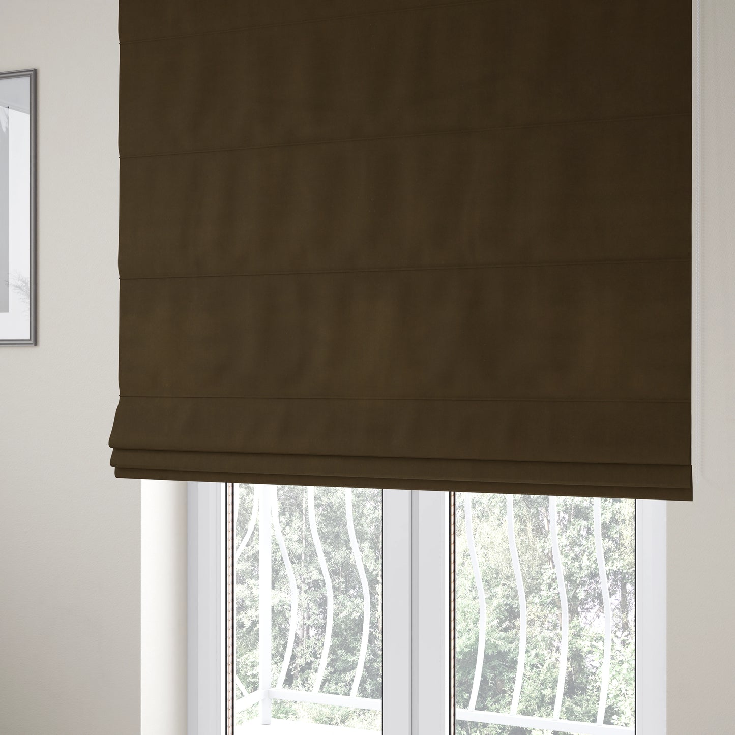 Zouk Plain Durable Velvet Brushed Cotton Effect Upholstery Fabric Cedar Brown Colour - Roman Blinds