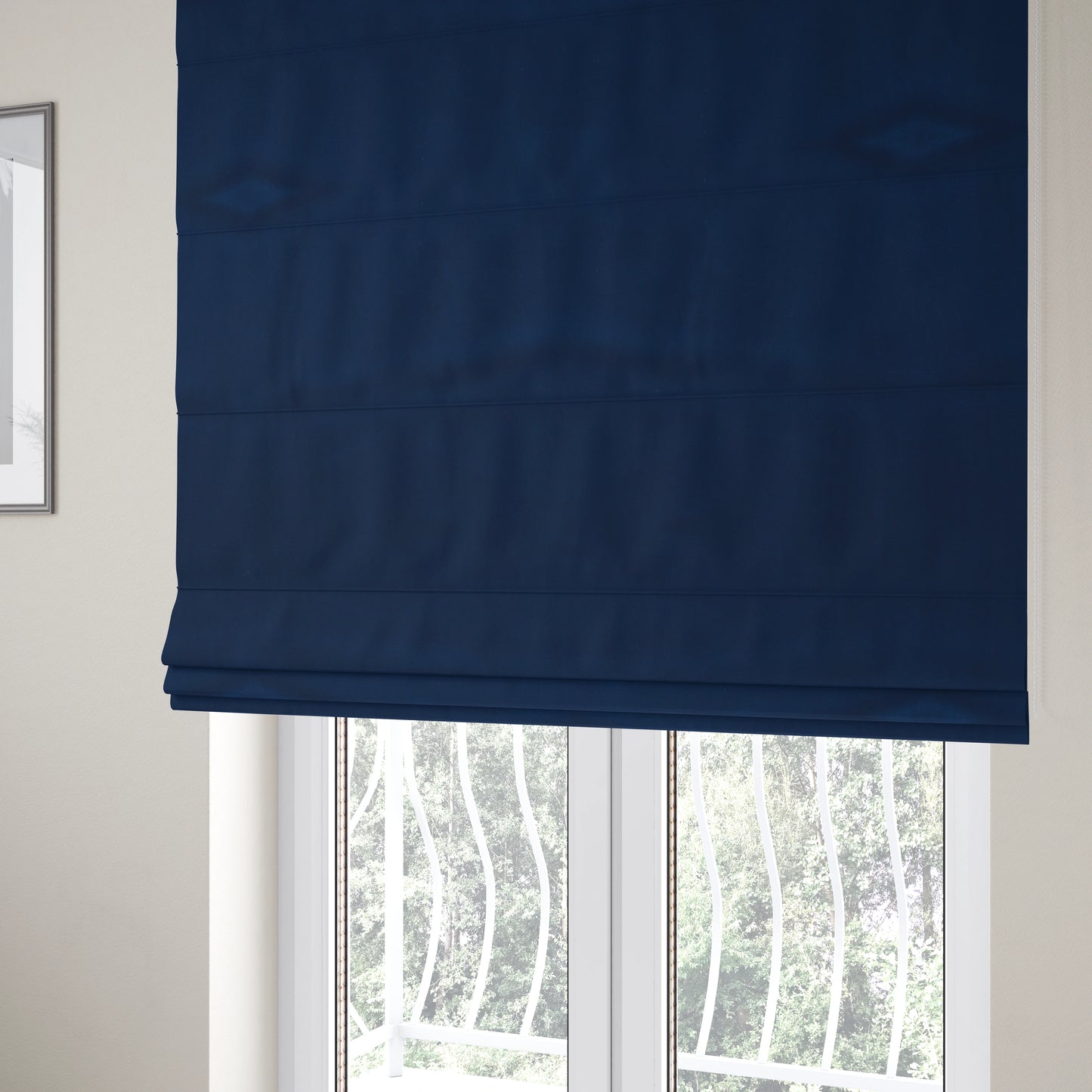 Zouk Plain Durable Velvet Brushed Cotton Effect Upholstery Fabric Indigo Blue Colour - Roman Blinds