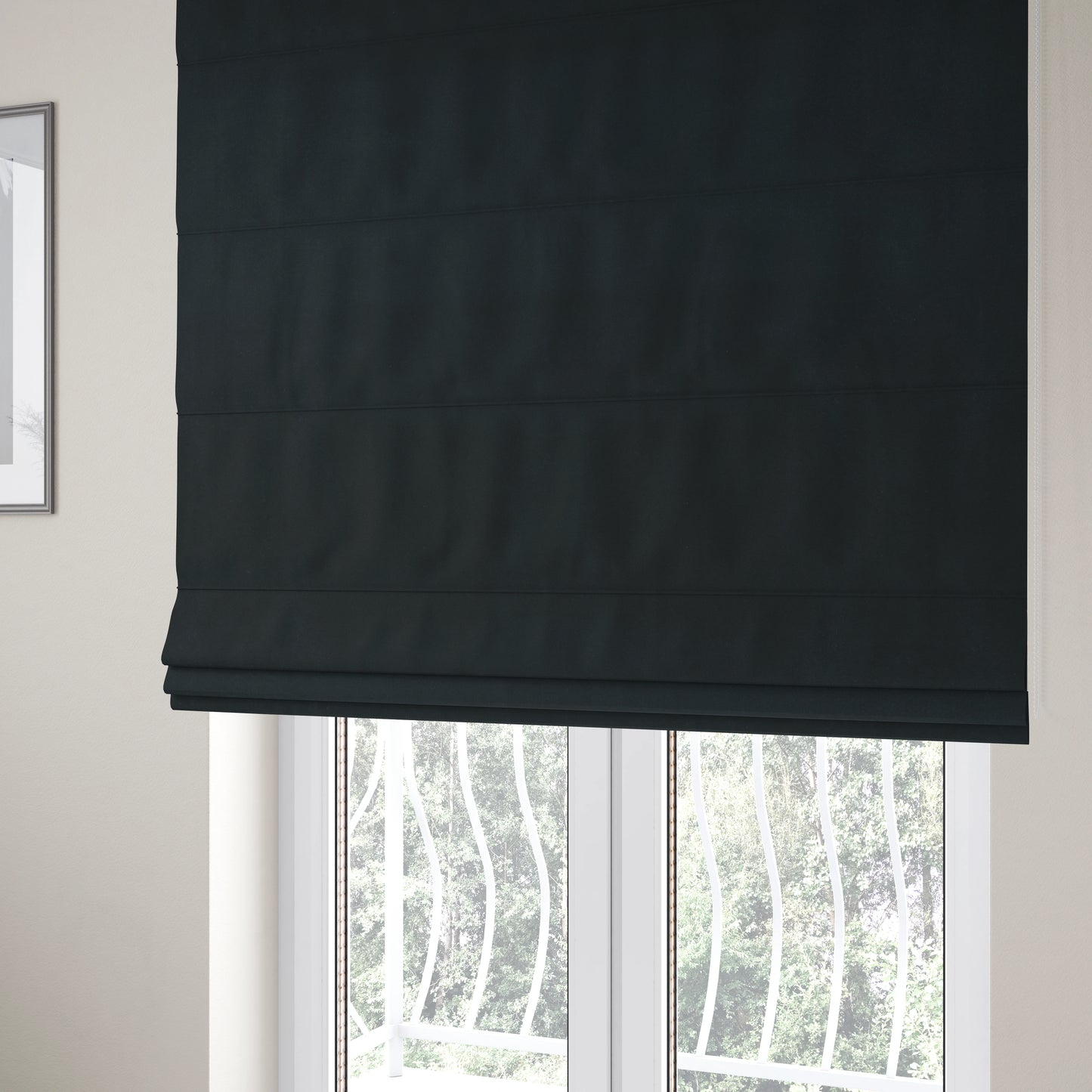 Zouk Plain Durable Velvet Brushed Cotton Effect Upholstery Fabric Jet Black Colour - Roman Blinds